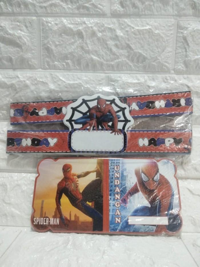 ( Terlaris ) Paket Undangan Spiderman (isi 30 pcs)  dan Topi lingkar (isi 10 pcs) Tema Spiderman