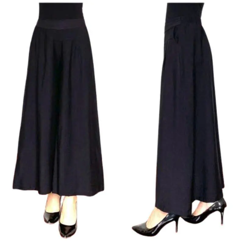 Quần dài 9 tấc ống rộng 50cm, quần dài ống rộng dáng váy cạp chun mềm 9 tấc M/L/XL/XXL, quần màu dễ phối đồ - Women, Nữ