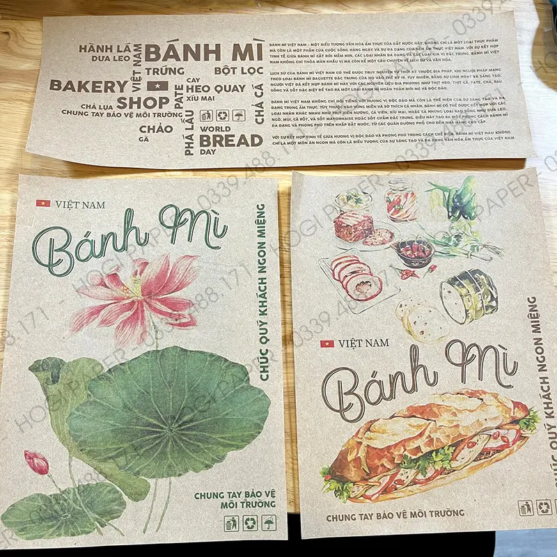 100 tờ giấy gói bánh mì HOGI, giấy gói bánh, thực phẩm, sandwich đa năng, an toàn, bảo vệ môi trường 3
