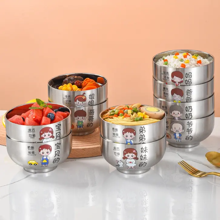 Bát Trẻ Em Và Cha Mẹ, Thép Không Gỉ 304, Cấp Thực Phẩm, Bát Cơm Gia Dụng, Thiết Kế Hai Lớp Mới, Chống Sốc, Chống Nóng, Thích Hợp Cho Gia Đình