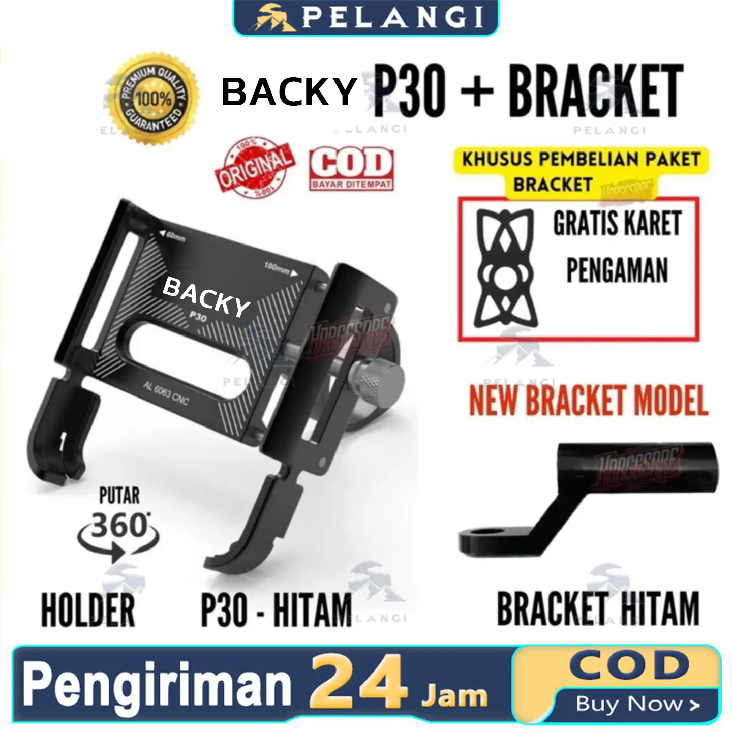 Holder HP Universal BACKY P30 (Stang/Spion)! Bahan Full Metal Anti Getar. Untuk Semua Jenis Sepeda & Motor. Lihat GPS atau Terima Telepon Jadi Lebih Mudah & Aman!