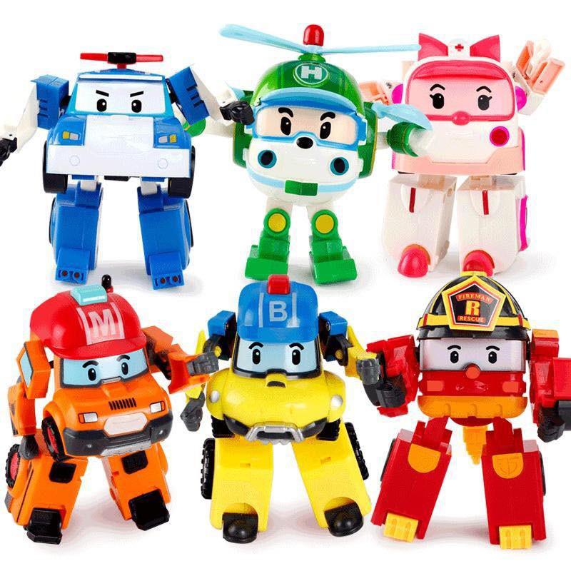Bộ 6 đồ chơi xe oto biến hình thành robot Robocar Poli độc đáo vui nhộn cho bé, Đồ chơi biến hình biệt đội Robocar Toy