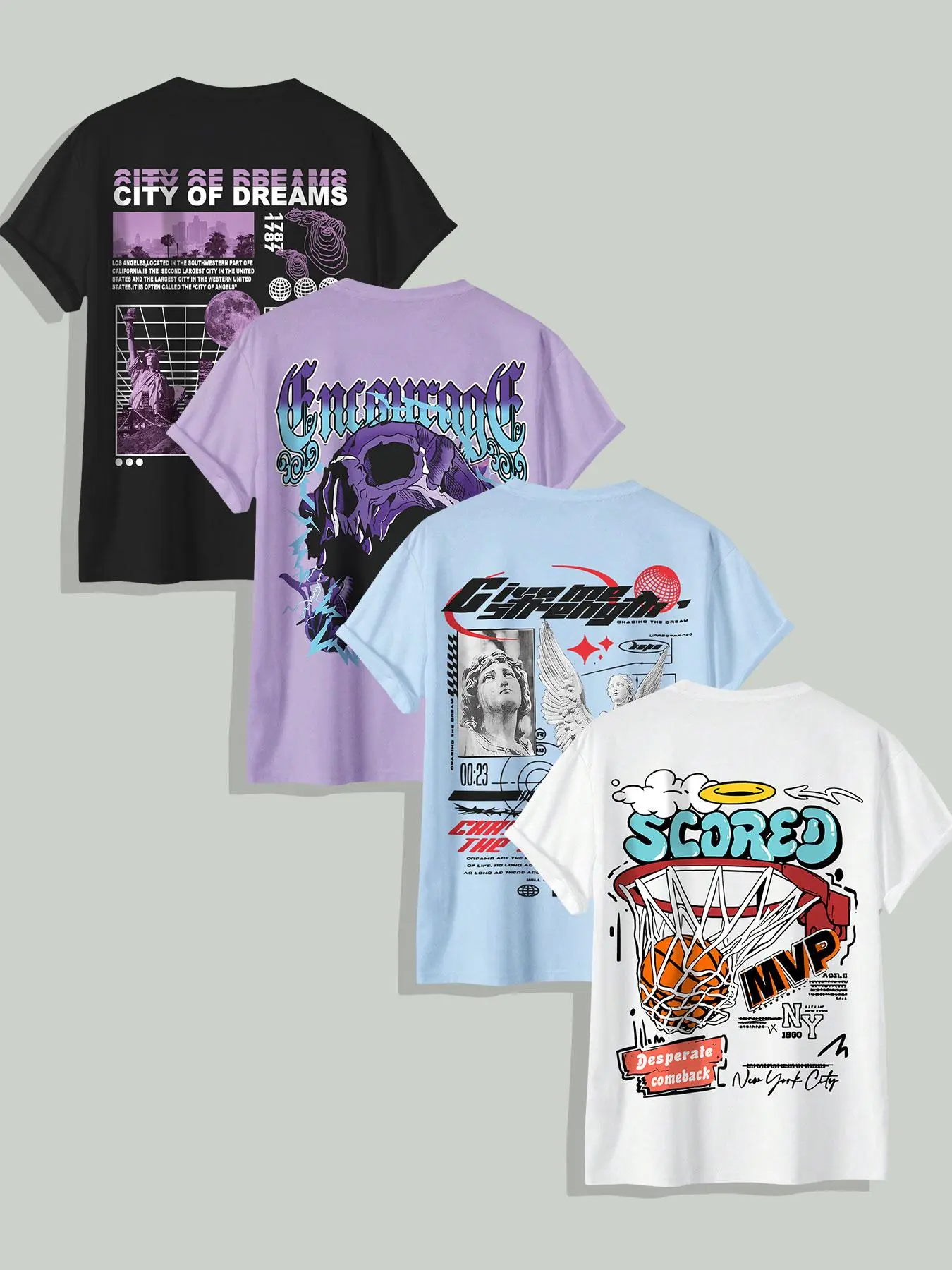 Men's Letter Cartoon Graphic Round Neck Tee, Regular Fit Casual Short Sleeve T-shirt, Summer Top for Daily Wear