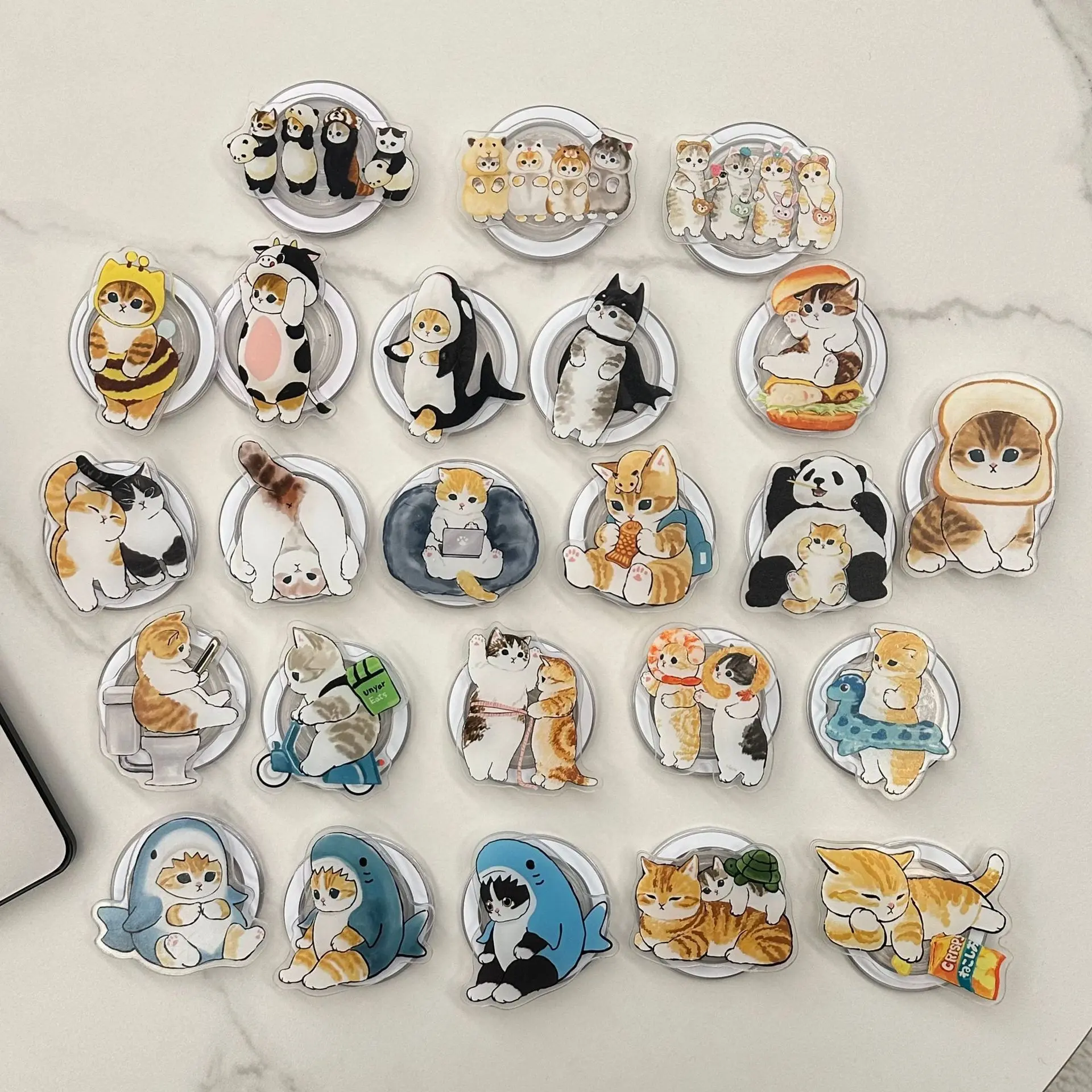 Cute Cat Applicable Mobile Phone Magnetic Bracket Funny Cartoon Strong Magnetic Desktop Bracket Fun Lazy Portable Anti-Fall Accessories Acrylic