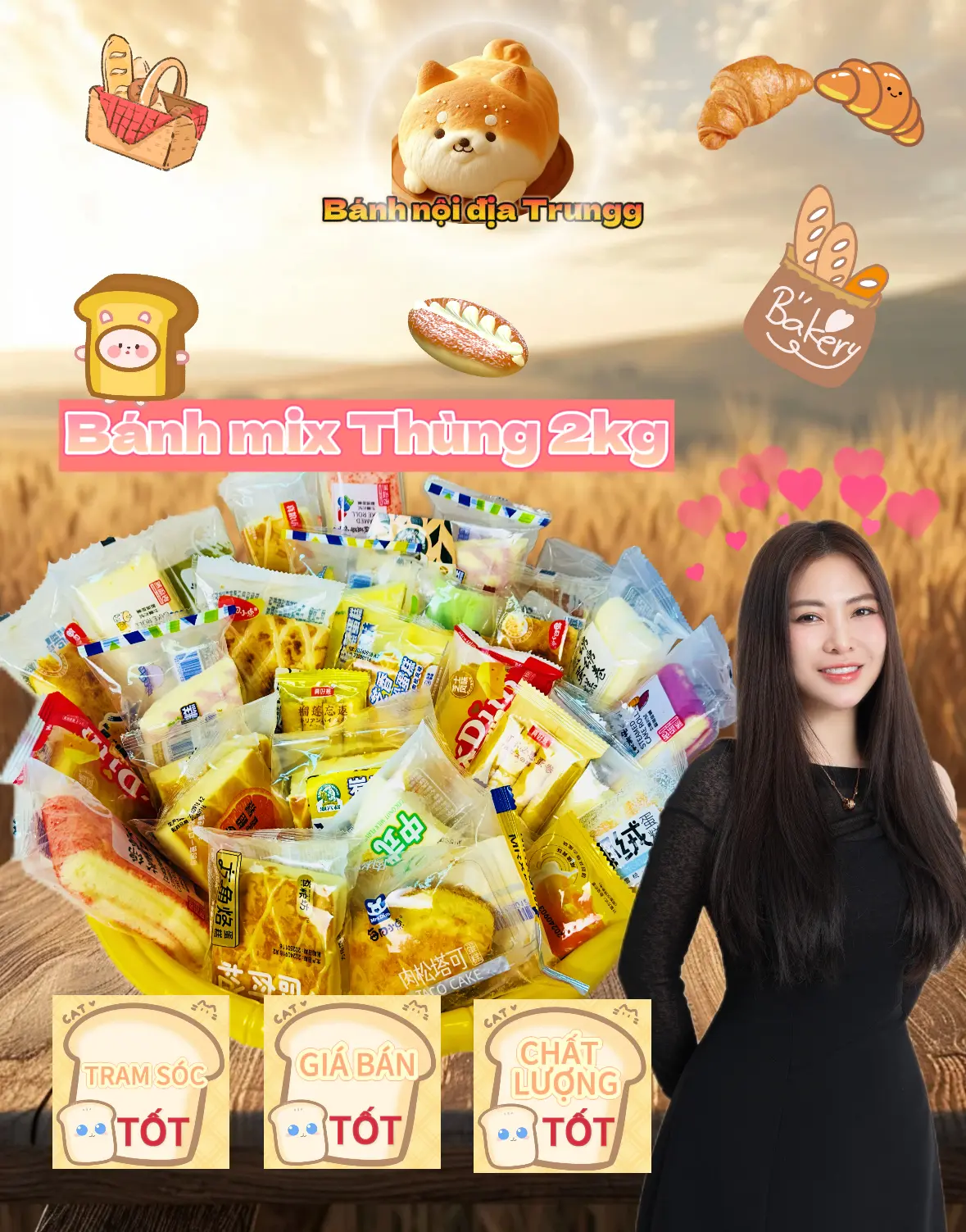（Phương Sena）Bánh mix Thùng 2,3kg (cả thùng) 30-35cái! ngày in trên bánh là ngày sản xuất, hạn dùng từ 3-6 tháng! Food Cake Thức Ăn