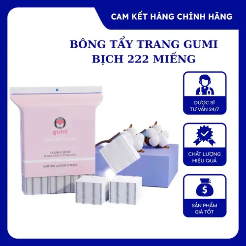 [combo 4 bịch] bông tẩy trang GUMI 222 miếng dày 3 lớp Cosmetic Trang Điểm