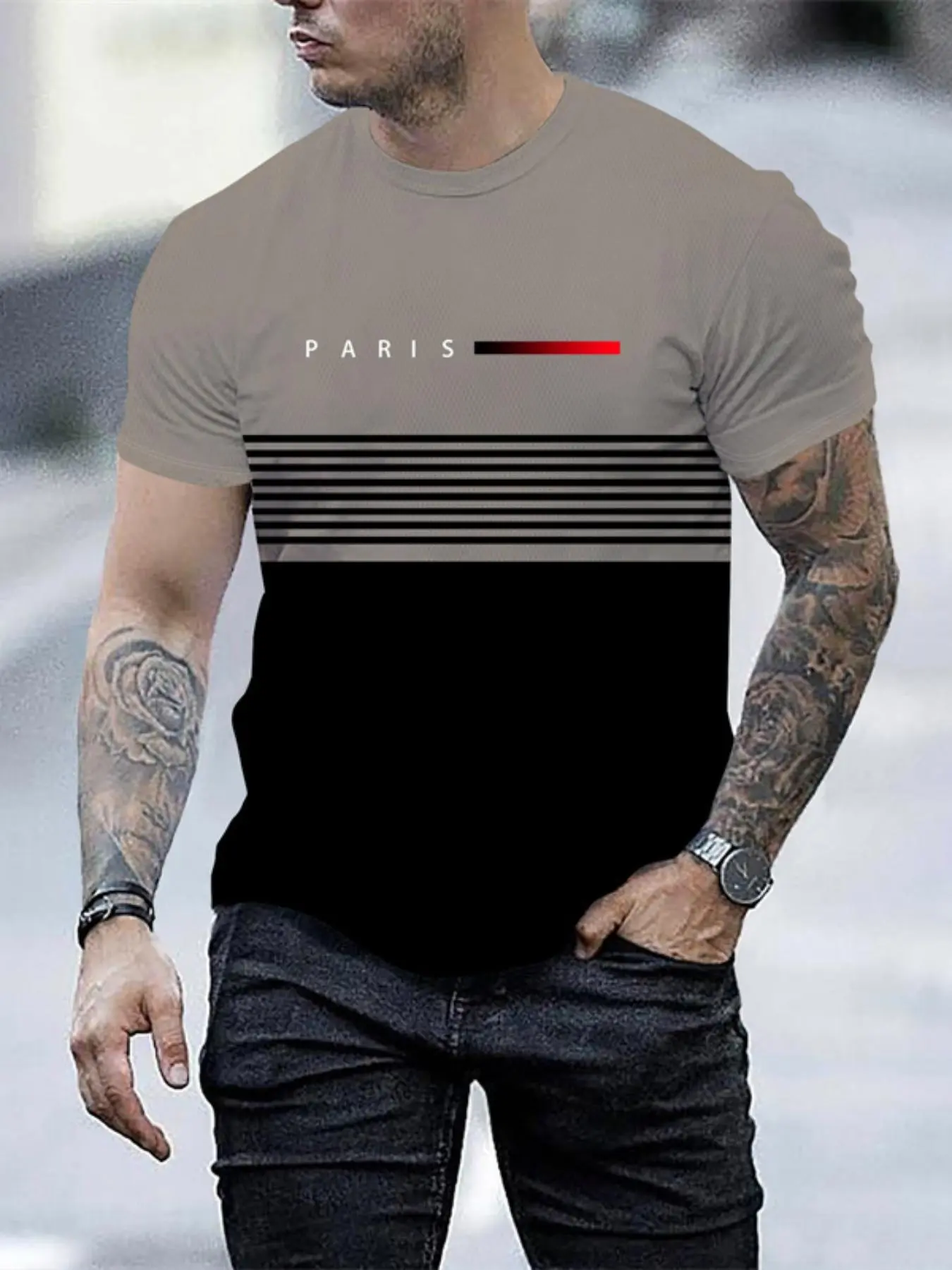 Men's Colorblock Letter Print Short Sleeve Tee, Regular Fit Casual Comfy Round Neck T-shirt for Summer, Fashion Men's Top for Daily Wear