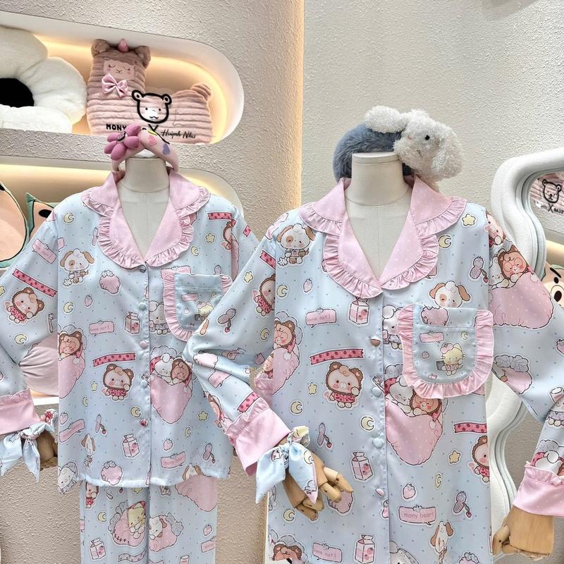 ￼BỘ PIJAMA MONYBEAR TDQD MÈO TRẮNG PHỐI BÈO HỒNG ( kèm CỘT TÓC ) 3