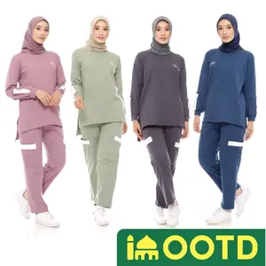 Setelan Olahraga Wanita Jumbo - Baju Olahraga Kaos Muslimah - Setela Celana Muslim Panjang  Sport Tunik