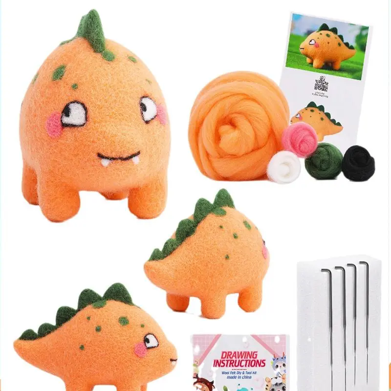 Cartoon Dinosaur Design Needle Felting Kit, 1 Set Wool Needle Felting Starter Kit with Instruction, DIY Needle Felting Supply for DIY Craft