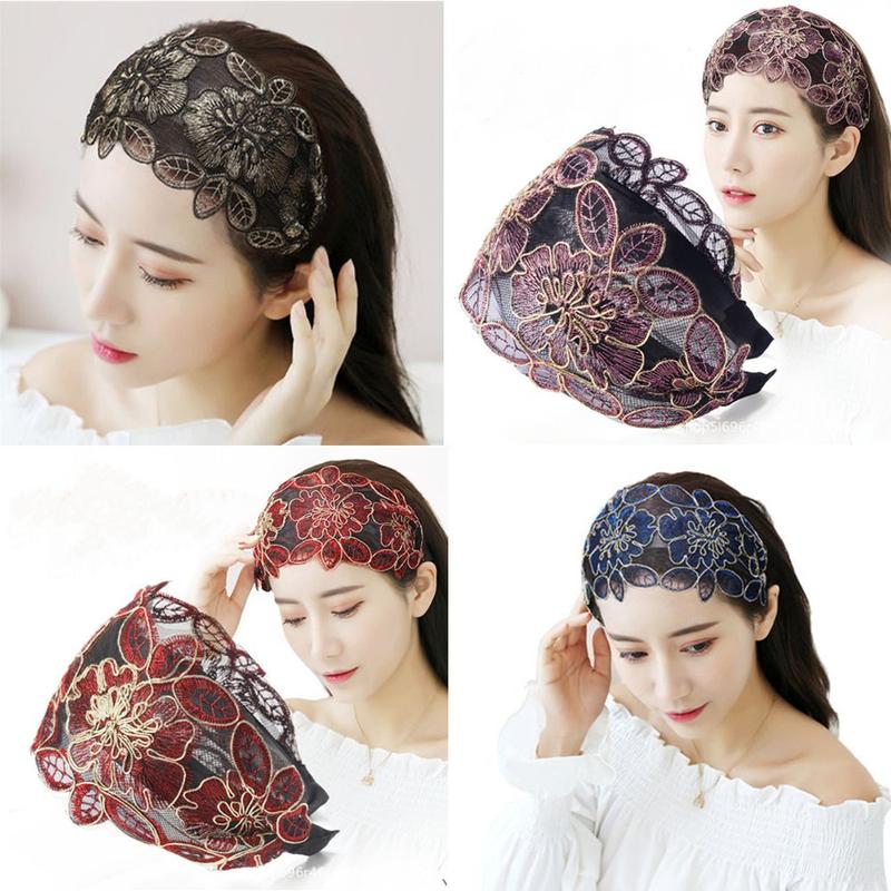 Product Introduction of Toothed Embroidery Flower Vintage Lace Hair Bands Floral Printed Head Hoop 11