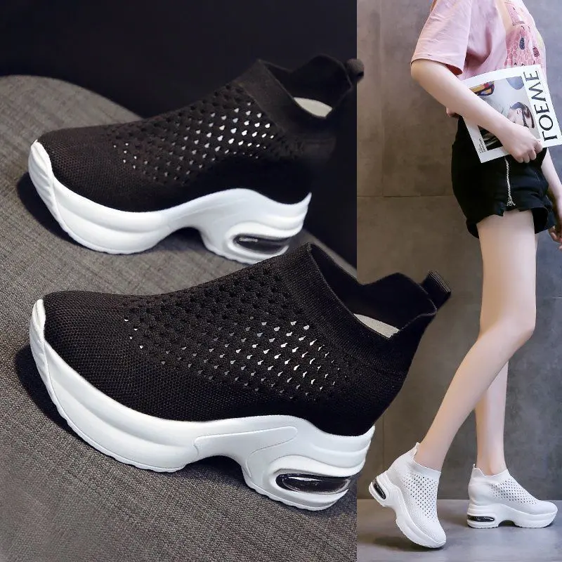 Giày Nữ, Màu Đen, Đế Dày, Chiều Cao Ẩn, Chiều Cao Gót 8cm, Thích Hợp Cho Mùa Lò Xo Và Mùa Thu, Giày Một Lớp, Kiểu Lười, Đế Mềm, Dễ Phối Đồ Thích Hợp Cho Mùa Hè, Thiết Kế Khoét Lỗ