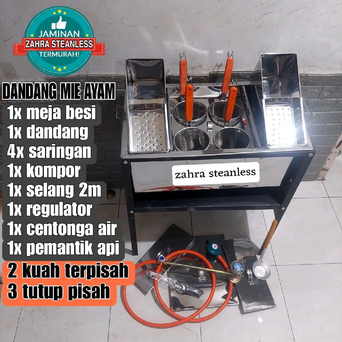 Dandang Mie Ayam 4 Lubang Set Lengkap Meja/Panci Mie/Tong Mie