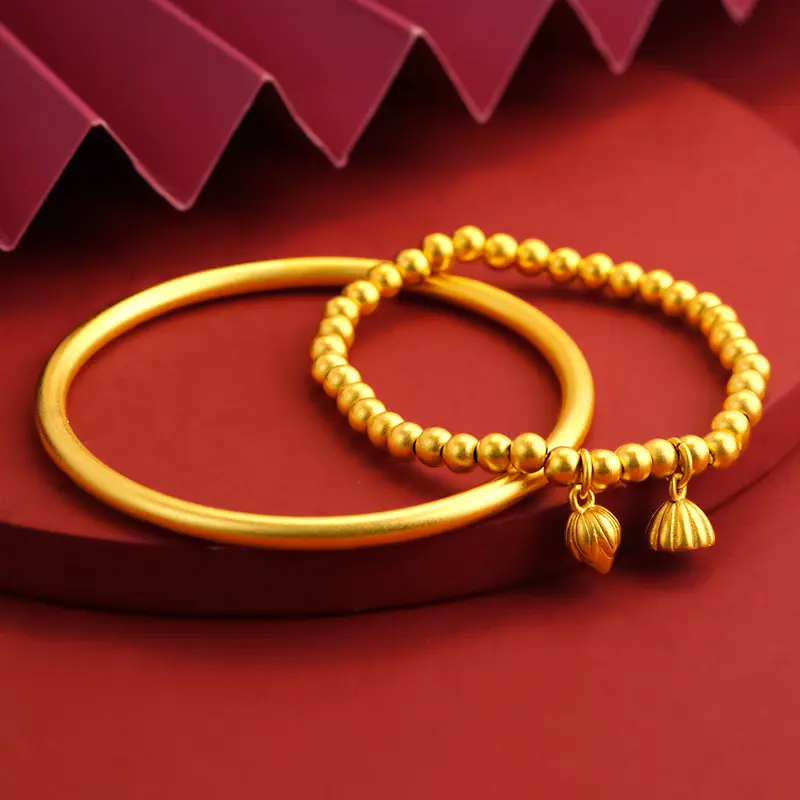 Vietnam Placer Gold Bracelet Women's Heritage Retro Law Brass Bracelet No Color Fading Simulation Golden Bride Two World Happy Bracelet