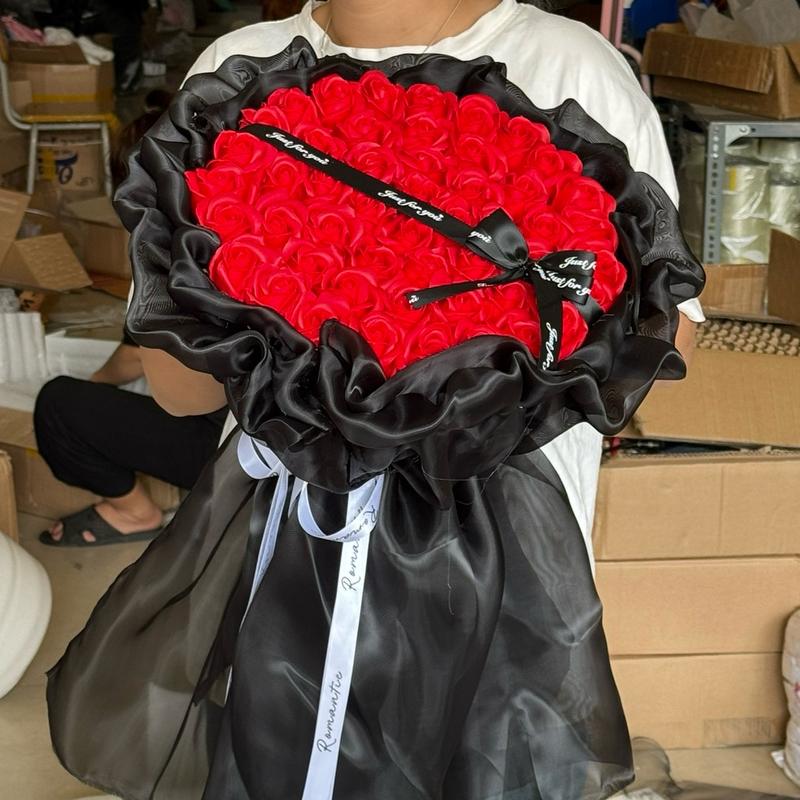 bó hoa 50 BÔNG HOA SÁP TRÒN phối vải voan bồng bềnh Decor Trang Trí Nhà Decor Phòng Phòng Khách