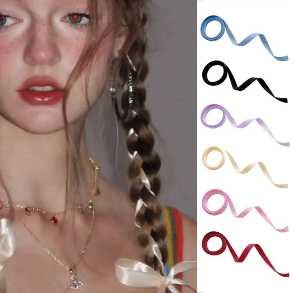 Sweet Colorful Braided Ribbon Hair Band Twist Headwear Silk Hair Tie Hair Accessories Long Ponytail Holder Girls