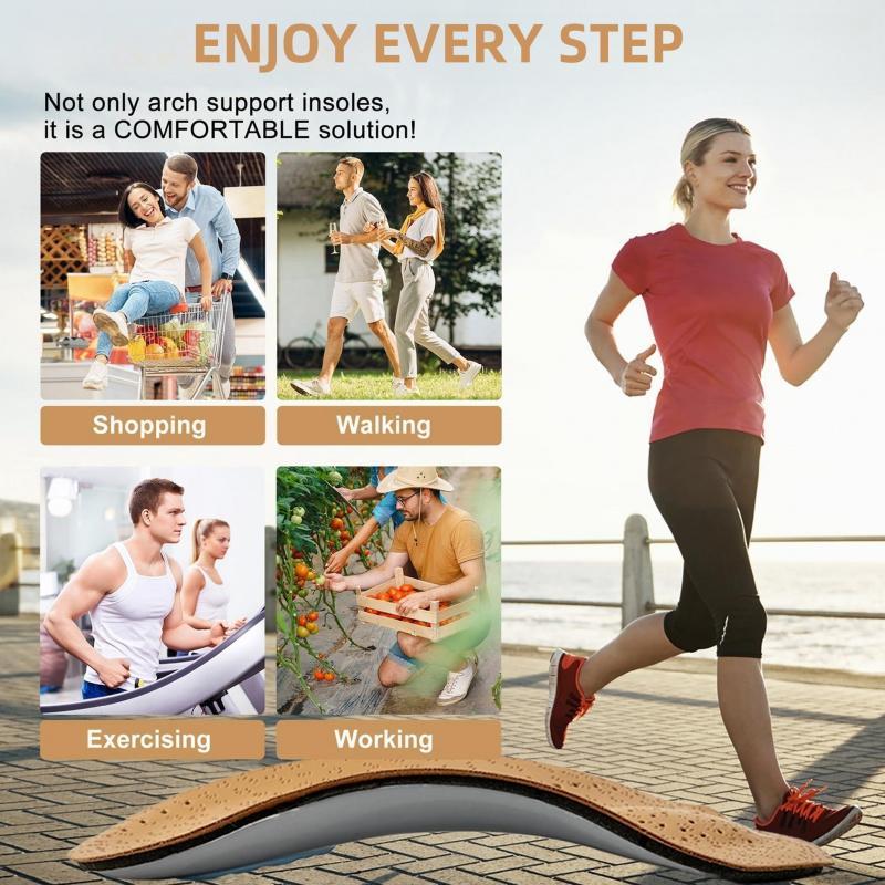 High Arch Support Insoles with Heel Cushion, Shock Absorbing PU Material Breathable Comfortable Latex Metatarsal Pads, Sports Shoe Accessories for Running & Walking 7