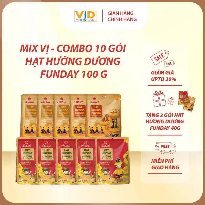 Combo 10 gói Hướng Dương Funday Nguyên Vị/Caramen Loại 40g, 100g, 300g 1