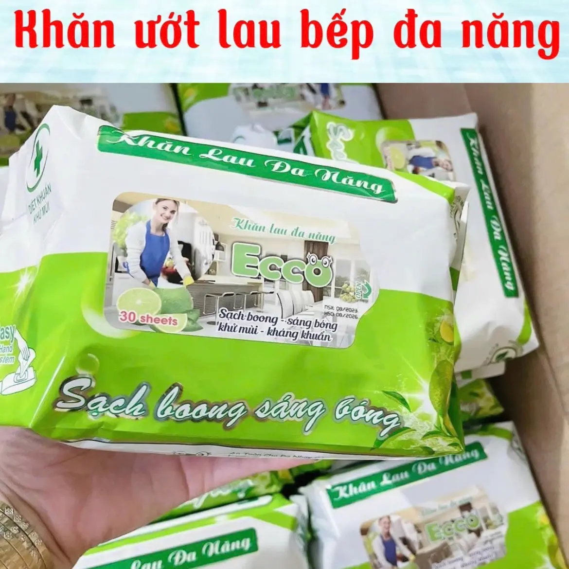 5 gói khăn ướt lau bếp tẩy dầu mở đa năng  KHÁNG  KHUẨN -KHỬ MÙI E.CCO cho da nhạy cảm Khăn Giấy