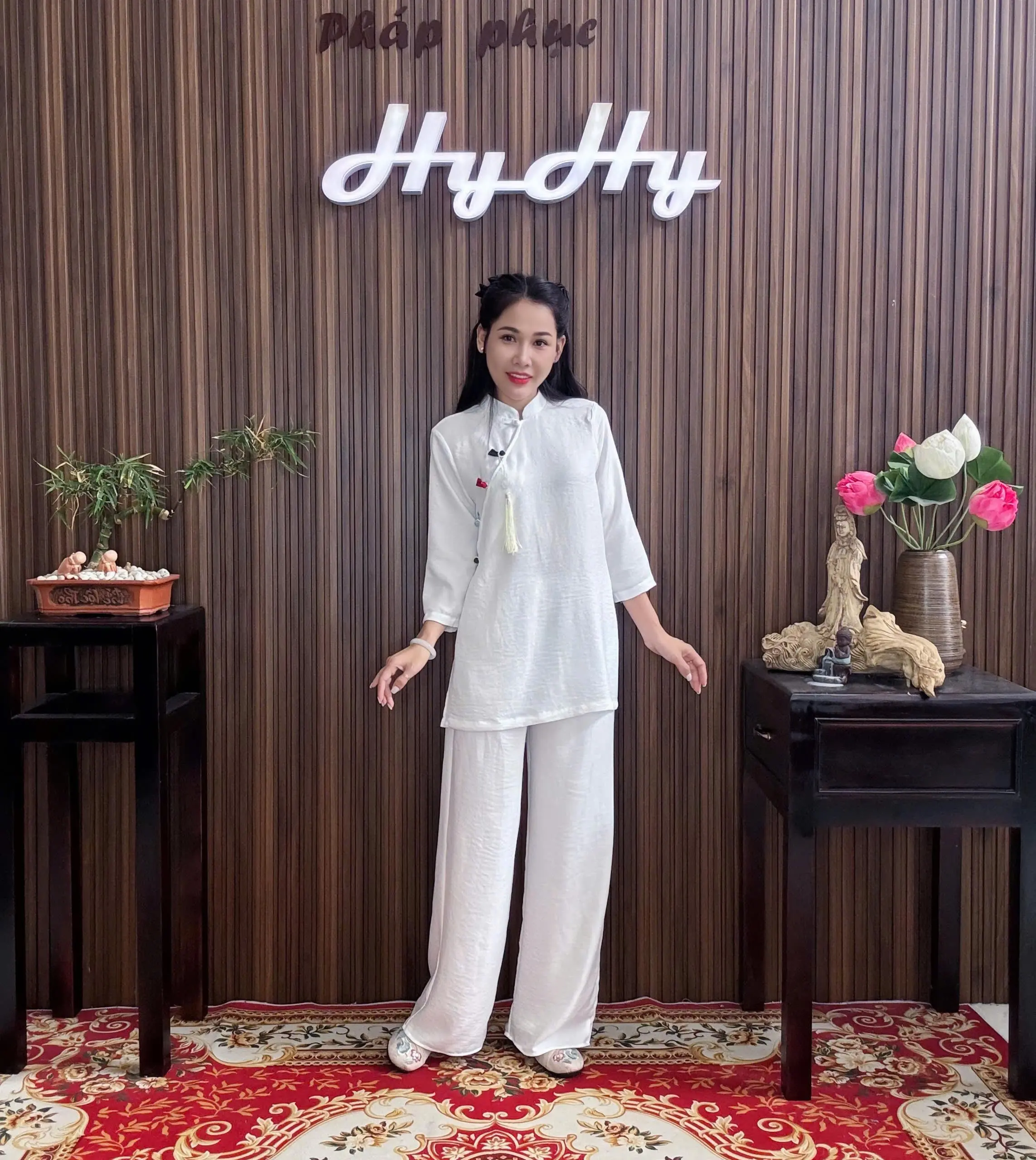 HyHy House - DIỆU THIỆN Bộ Pháp Phục Lễ Chùa Nữ BigSize Nút Cài Phối Màu Trẻ Trung