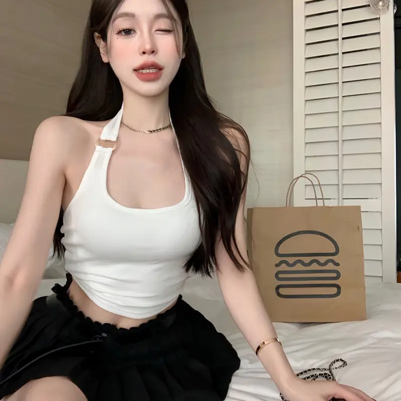 Áo Ba Lỗ Cổ Yếm Dành Cho Nữ, Màu Trơn Không Tay, Có Đệm Áo Ngực, Thích Hợp Cho Mùa Hè, Hotsweet Women Top 1