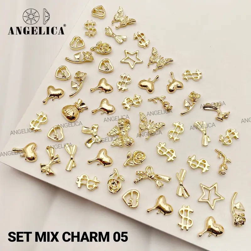 Sét 50 charm đá nail kim loại ánh vàng, ánh bạc trang trí móng làm nail Nữ Women 1