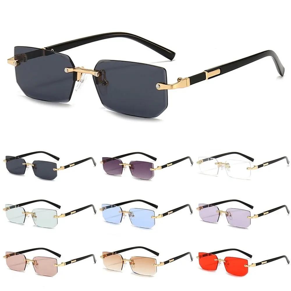 Y2K Rimless Rectangle Sunglasses Retro UV400 Protection Eyewear Frameless Sun Glasses for for Women & Men