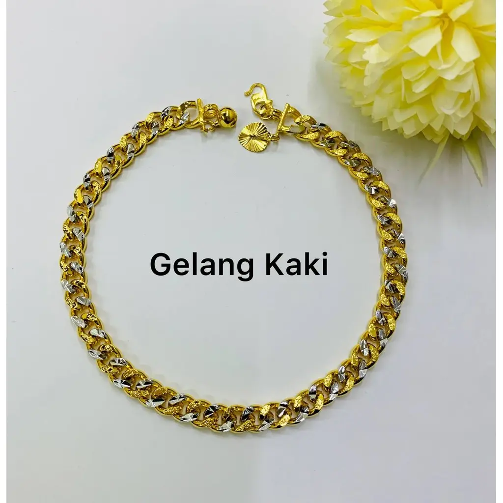 EMAS KOREA/BANGKOK HIGH QUALITY SADUR 24K 916 ANKLET / GELANG KAKI SAUH LIPAN (MIX COLOUR) LEBAR 0.7CM /CAKUK S/HOT SALES/FAST SHIPPING