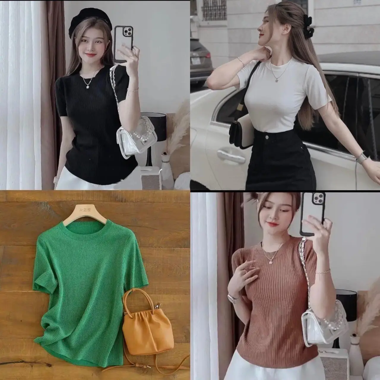 Thời Trang Bigsize Áo Thun Gân Tăm 50 - 100Kg Dễ Thương Top Nữ Cổ Tròn Sơ Mi Women - A.1073