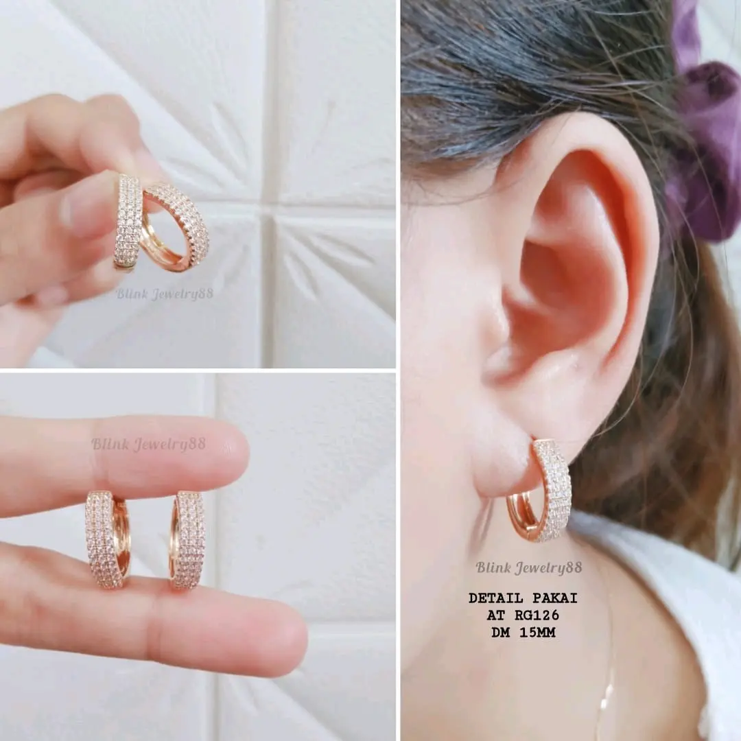 Anting Titanium Klip Permata Baris Fashion Kekinian