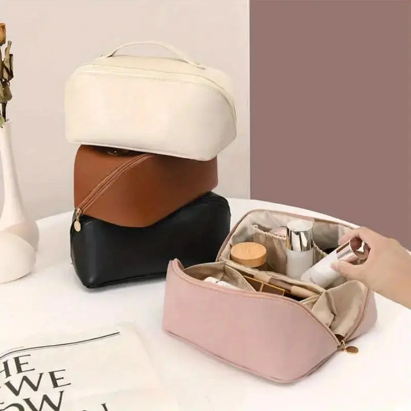 Large Capacity Makeup Bag, 1 Count PU Leather Makeup Organizer, Cosmetic Storage Bag, Zipper Makeup Organizer Pouch, Versatile Storage Bag for Travel, Girl Gifts