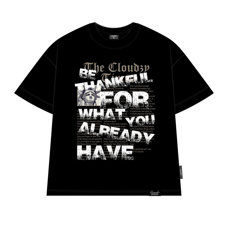 Product Introduction of Áo thun boxy nam local brand Cloudzy unisex phông tay lỡ nữ cotton phối màu form rộng boxy cổ tròn đen oversize THANKFUL240GMS Sản phẩm 11