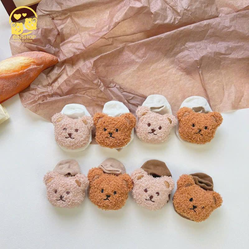 Tất vớ gấu lông xù chống trơn trượt cho bé trai bé gái sơ sinh