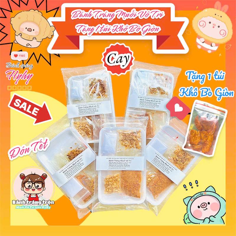 Bánh Tráng MUỐI VÔ TRI nhà HyHy 59K - 5 bịch Bánh Tráng - MUỐI VÔ TRI - HÀNH PHI - TỎI PHI - Ăn Cay chọn thêm SA TẾ TÔM 64K - Đồ Ăn Vặt Snacks Food Thức Ăn combobanh trang