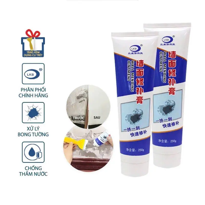 Keo vá tường chống thấm + Đủ Bộ dụng cụ trét tường chuyên dụng như hình - Trạm trét vết nứt khẻ hở tường - Chống ẩm mốc làm sạch tường