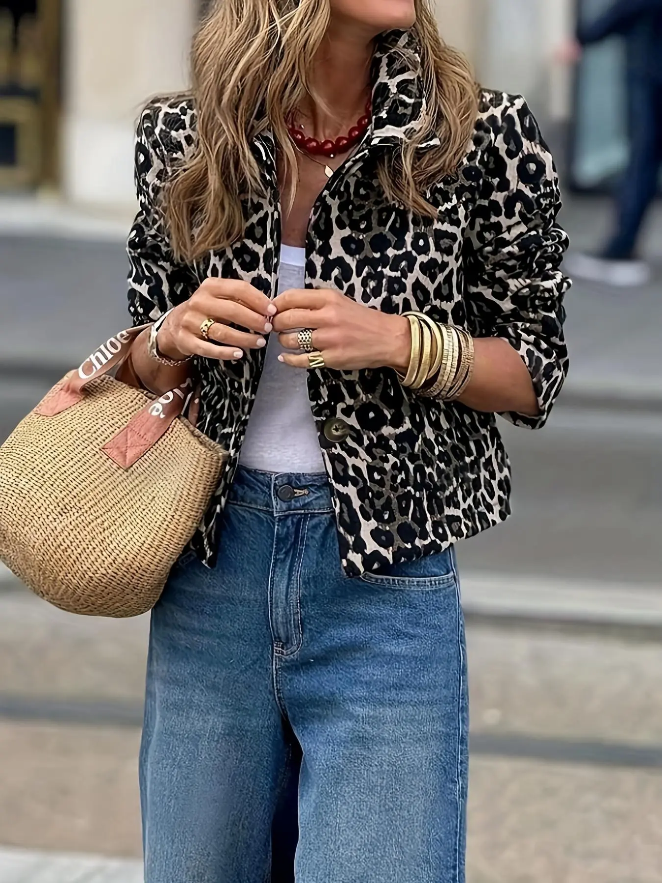 Women's Leopard Print Button Front Jacket, Casual Long Sleeve Collared Outerwear for Fall & Winter, Ladies Clothes for Daily Wear