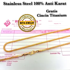 [Gratis Cincin] Kalung Titanium Milano Kaca 2mm Pengait S Warna Kuning Emas Perempuan Laki-laki Anti Karat Harian Pelapisan Logam