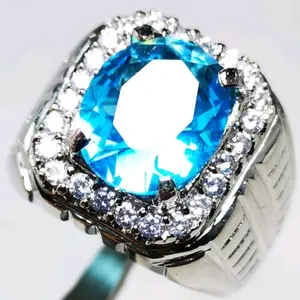 AKSESORIS CINCIN PRIA BLUE TOPAZ ASLI SIAP PAKAI