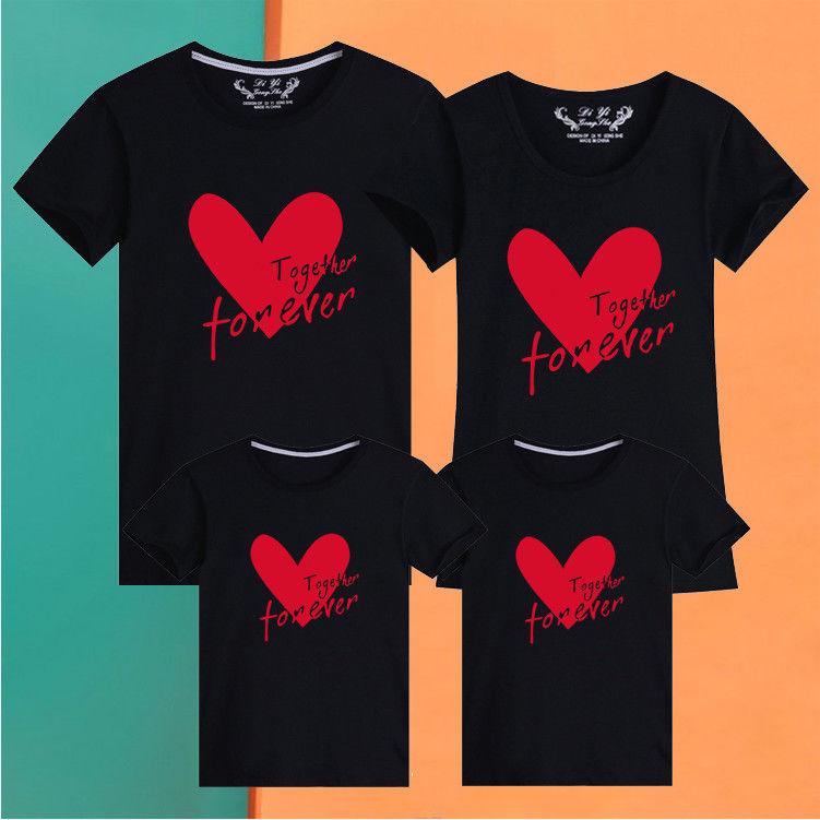 Love Parent-Child Short-Sleeved T-shirt for a Family of Three Or Four Clothes for the Whole Family Kindergarten Sports Meeting Business Attire Mother-Child Mother-Daughter Matching Outfit T Womenswear Overalls 4