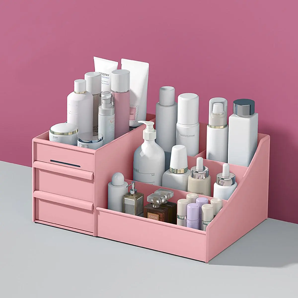 Cosmetic Makeup Box, 1 Count Drawer Type Makeup Organizer for Jewelry Lipstick Skin Care, Desktop Cosmetic Storage Box for Bathroom Bedroom Countertop
