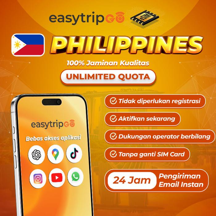 Gambar Easytripgo eSIM Philippines Unlimited Kuota Internet 128kb/s | eSIM Travel FUP 128kb/s Kuota Besar Tanpa Nomor & Registrasi KTP - 500M/Hari, 1 Hari dari Easytripgo Indonesia Kota Tangerang Tokopedia