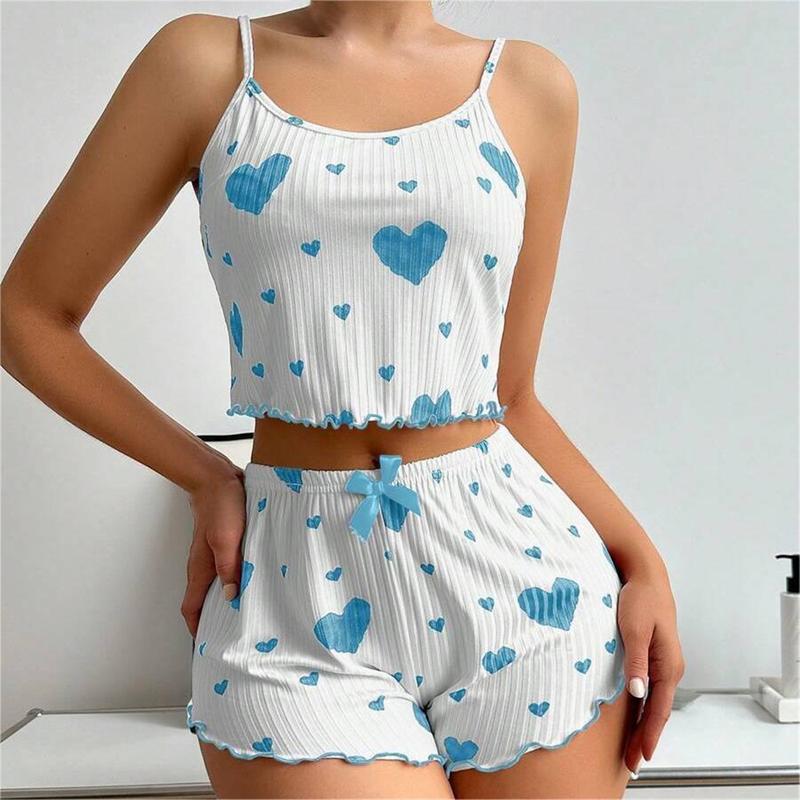 Bộ Đồ Ngủ Phòng Chờ In Họa Tiết Thoải Mái, Với Chi Tiết Dải Pit, Phong Cách Châu Âu Và Mỹ Đồ Mặc Nhà Thường Ngày Chất Liệu Mềm Mại Và Thanh Lịch, Quần Đùi Dây Lưng Không Đường May Cho Nữ, [Thanh Toán Khi Nhận Hàng], dingzhenkeji13 7