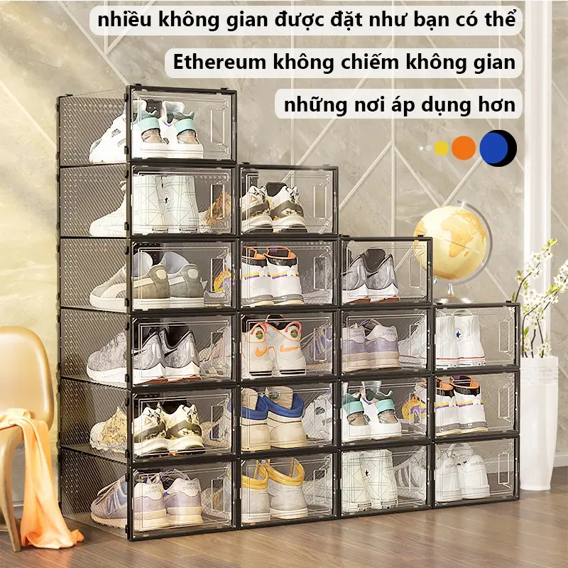 COLORFUL Hộp Đựng Giày Nắp Nhựa Cứng, Hộp Để Giày Dép Cửa Nắp Ngang Lắp Ghép Thông Minh Chịu Lực 8