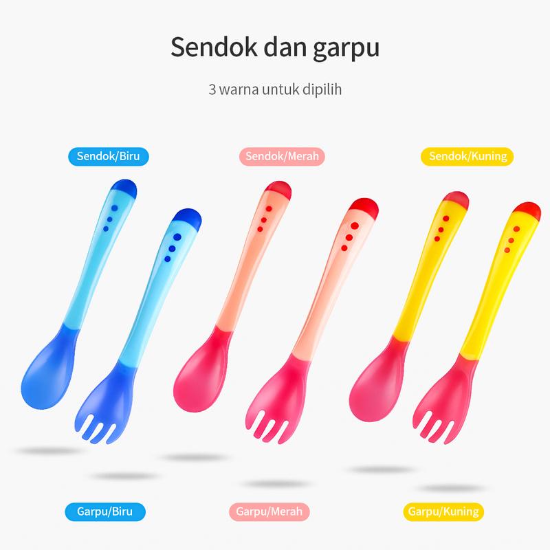 Product Introduction of BAMBINO alat makan bayi mpasi Sendok temperature change color dan garpu makan bayi Merah 16