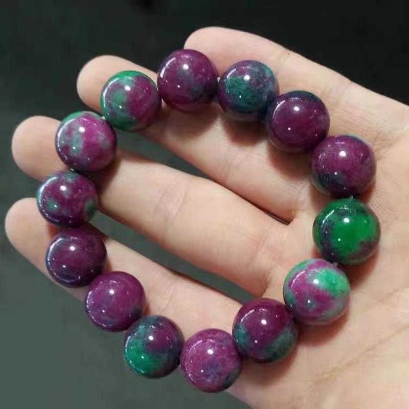 【BBGGG】 Vòng Tay Kho Báu Màu Đỏ Và Màu Xanh Lá Cây Tự Nhiên 16Mm Hạt Tròn Vòng Tay Nữ Đá Ruby Epidote Tự Nhiên 7
