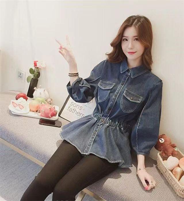 Product Introduction of [Denim jumper dress] shirt retro 2024 design denim new Hong Kong style elegant French top tight waist niche western style shirt jean sweater 18