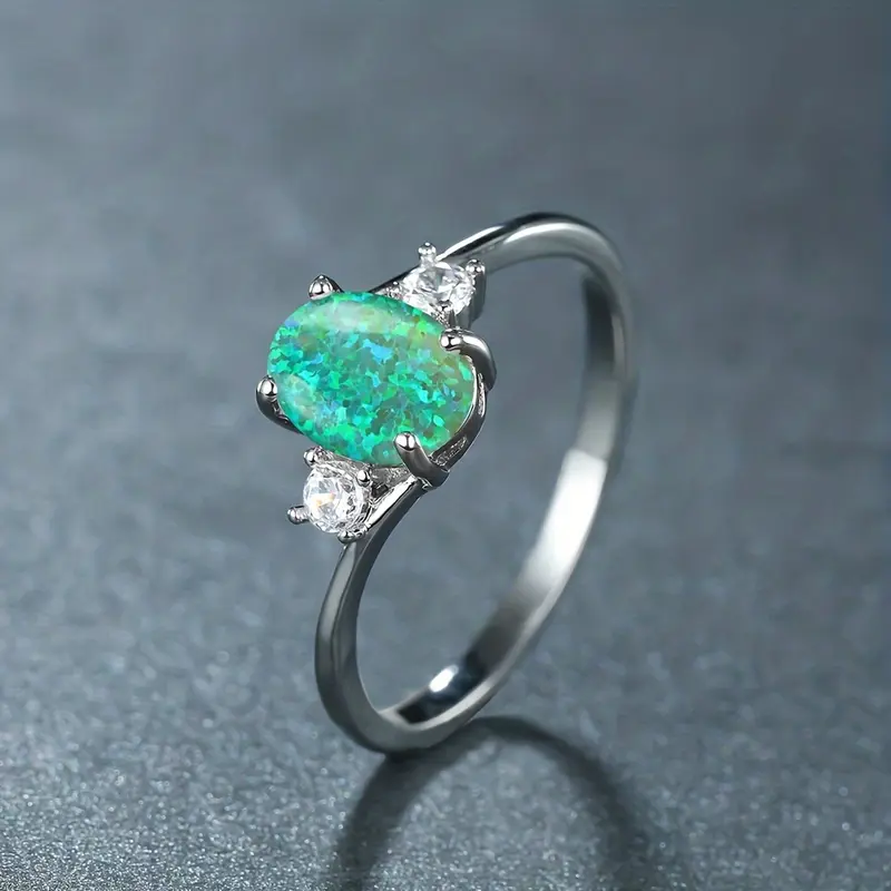 White Opal Stone Engagement Ring Classic Silvery Color Luxury Artificial Crystal Oval Wedding Rings For Women 6