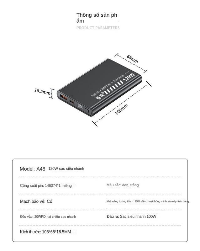Product Introduction of Sạc Siêu Nhanh, Sản Phẩm Mới, 120W, 10000 MA, Siêu Mỏng Và Nhỏ Gọn, Thích Hợp Cho Huawei, Xiaomi Và Các Thiết Bị Apple, Power Bank 17