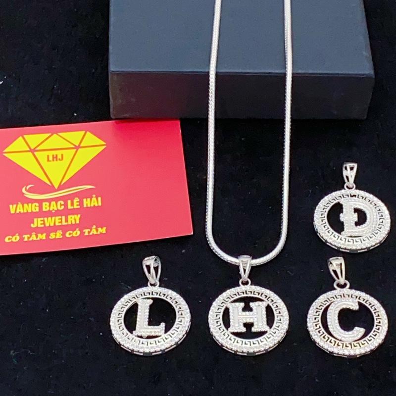 Dây chuyền bạc nam chất liệu bạc 9,25 mì lụa 5.2 chỉ và mặt dây chuyền chữ cái nhỏ viền tròn LHJ