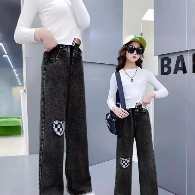Quần Bò JEAN caro đen  Ống Rộng  Cho Bé Gái, size từ 20-50kg